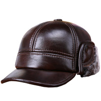 Winter Leather Bomber Hat with Ear Flaps