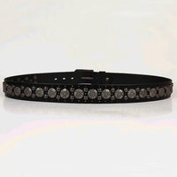 Black Genuine Leather Belt With Metal Rivets 