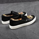 Black Embroided Loafers For Men