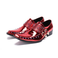Red Genuine Leather Shoes With Metal Buckle