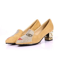Square Heel Pumps Shoes With Abstract Face Design For Women