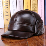 Winter Leather Bomber Hat with Ear Flaps