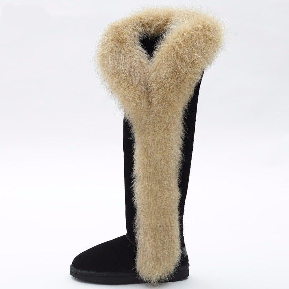 Genuine Fur Leather Knee Long Winter Snow Boots For Women – Radekus