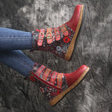 Women Snow Boots Ankle Length With Flower Prints Buckle Straps-Shoes-radekus
