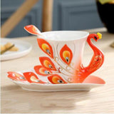 European Peacock Ceramic Coffee Tea Cup Set